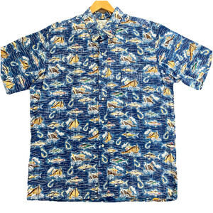 Reyn Spooner Dietrich Varez Shirt Button Down Blue Boat Fishing Hook Oce…